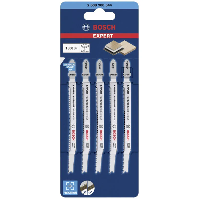 Bosch 2608900544 Expert Hardwood Jigsaw Blades Clean Cuts 5 pieces