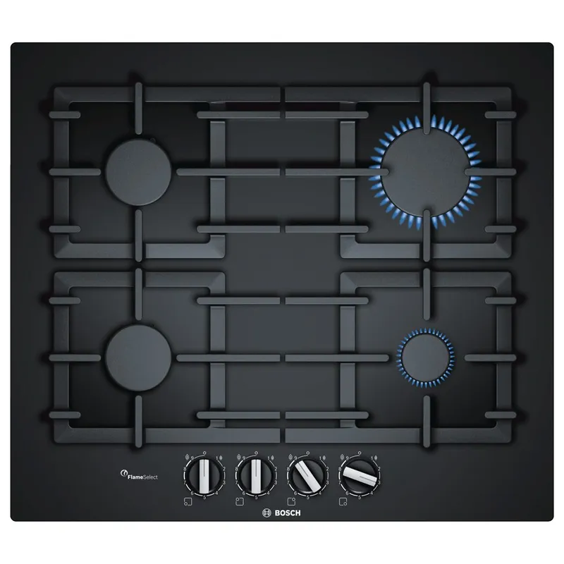 Bosch PPP6A6B90 60cm Series 6 Frameless Flame Select Gas On Glass Hob - Black