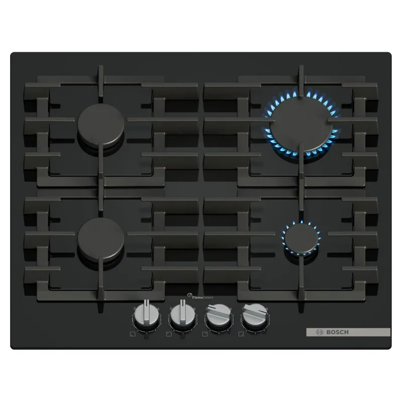 Bosch PPP6A6I40 Series 6 60cm 4 Burner Gas Hob in Tempered Black Glass