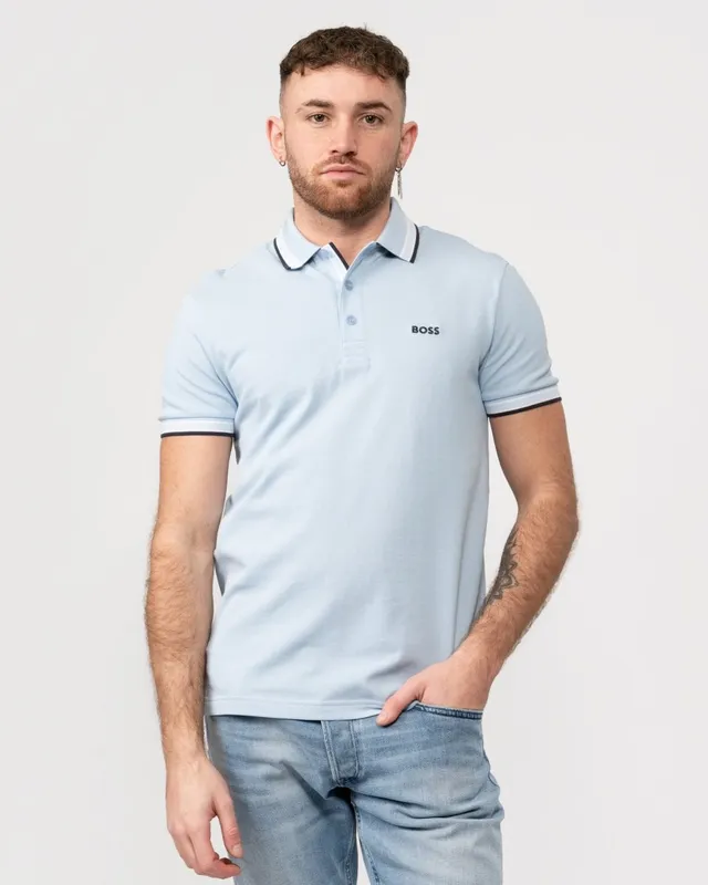 Boss Mens Light Pastel Blue Paddy Polo Shirt - Male - Blue - Medium
