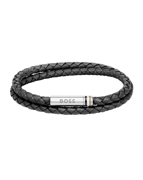 Boss Ares Leather Rope Bracelet - Black