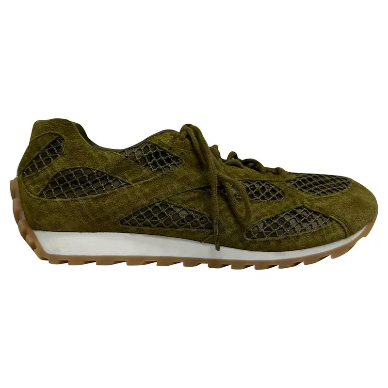 Bottega Veneta Women's Preloved Orbit Sneakers in Olive Suede Size: 7 - Olive - Size: 7