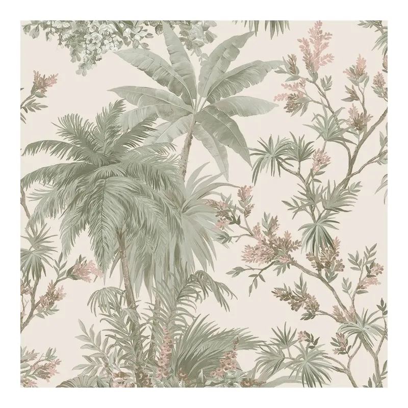 Boutique Bali Sage & Rose Wallpaper in Pink Size: 10000mm x 520mm Pink