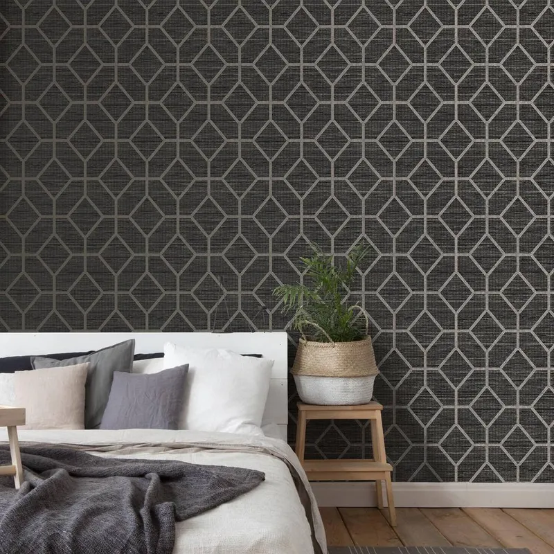 Boutique Asscher Onxy Geometric Wallpaper in Black Size: 10000mm x 520mm - Black - Size: 10000mm x 520mm