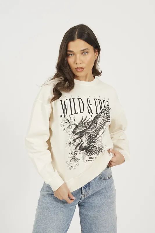 Brave Soul Acid Wash Graphic Print Womens Sweatshirt - - Size: L