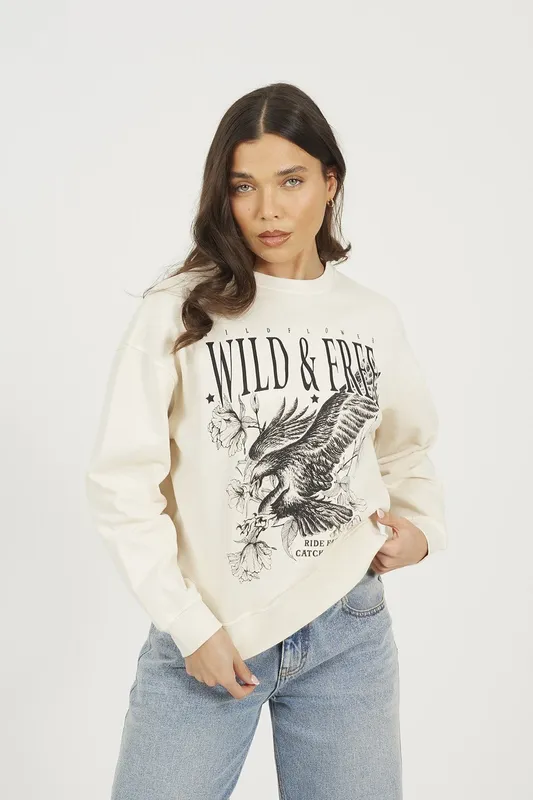 Brave Soul Acid Wash Graphic Print Womens Sweatshirt - - Size: XS