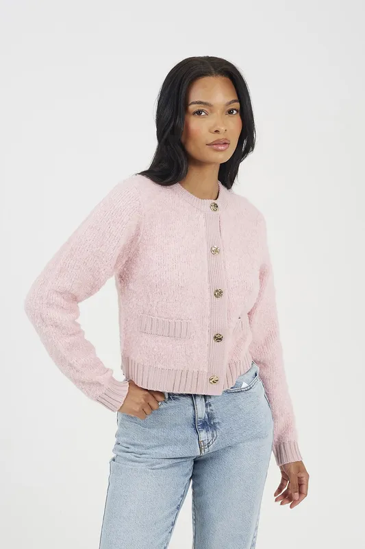 Brave Soul Button Through Womens Boucle Cardigan - - Size: L