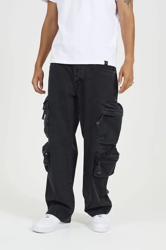 Brave Soul Cargo Style Wide Leg Mens Denim Jeans