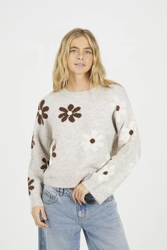 Brave Soul Floral Womens Jacquard Knit Jumper - - Size: XS