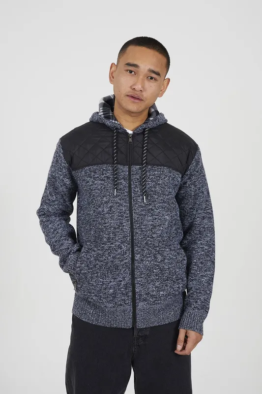 Brave Soul Full Zip Mens Hoodie with Contrast Panel