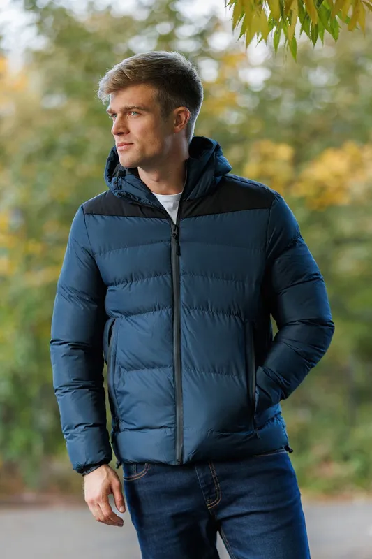 Brave Soul Men's Padded Quilted Hooded Jacket in Blue Size: Large Blue L