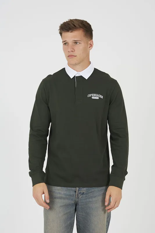 Brave Soul Men's Solid Colour Rugby Shirt in Dark Green Size: 2XL Dark Green 2XL