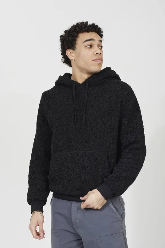 Brave Soul Men's Teddy Fleece Hoodie in Black Size: Large Black L