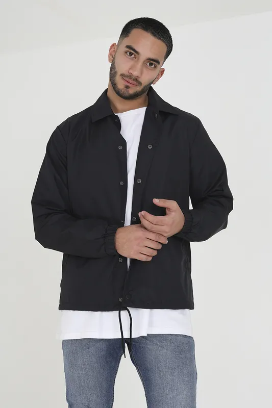 Brave Soul Mens Black 'Bond' Lightweight Coach Style Jacket - Size Large