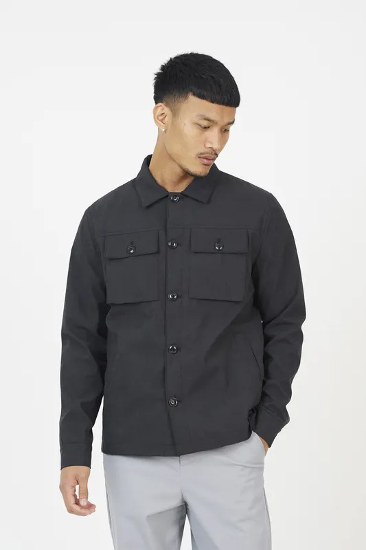 Brave Soul Men's Button Through Shacket in Black Size: Small Black