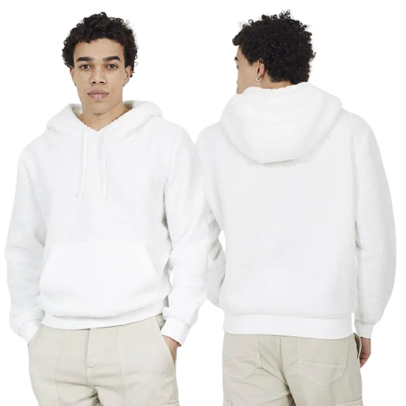 Brave Soul Men's Teddy Fleece Hoodie in Cream Size: Large Cream
