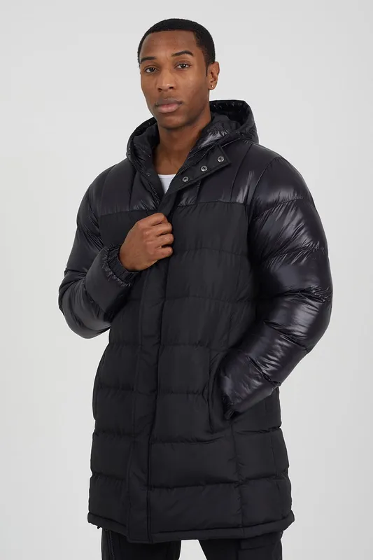 Brave Soul Mens Longline Hooded Padded Jacket - - Size: S