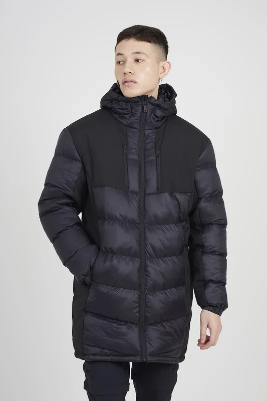 Brave Soul Mens Longline Quilted Hooded Padded Jacket - - Size: L