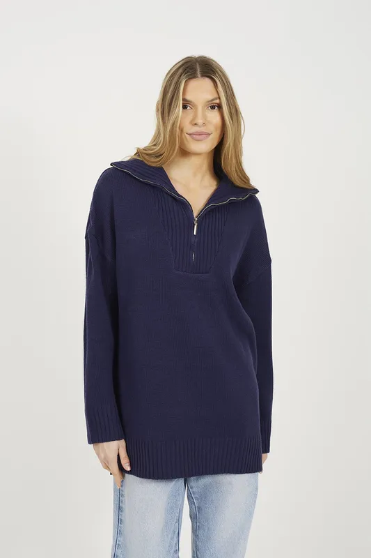 Brave Soul Oversized Womens 1/2 Zip Knitted Jumper - - Size: S