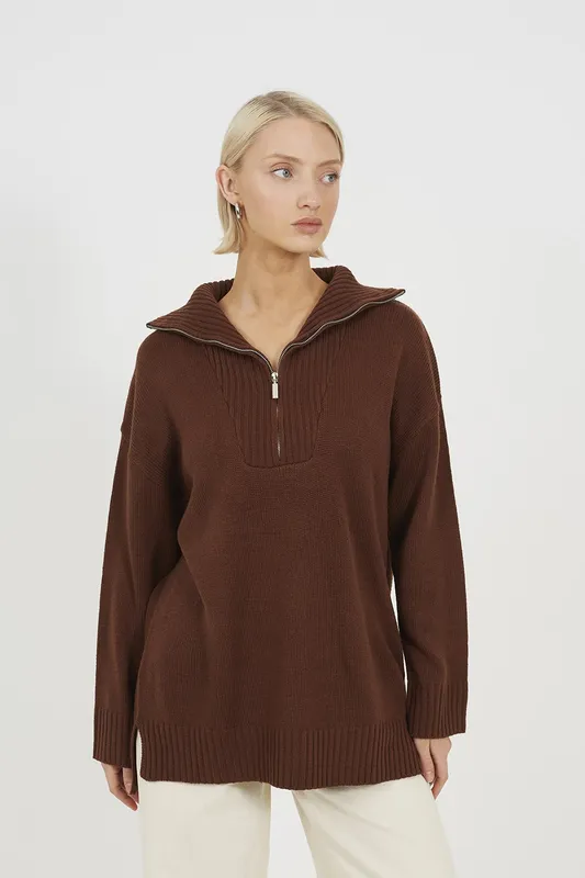 Brave Soul Oversized Womens 1/2 Zip Knitted Jumper - - Size: S