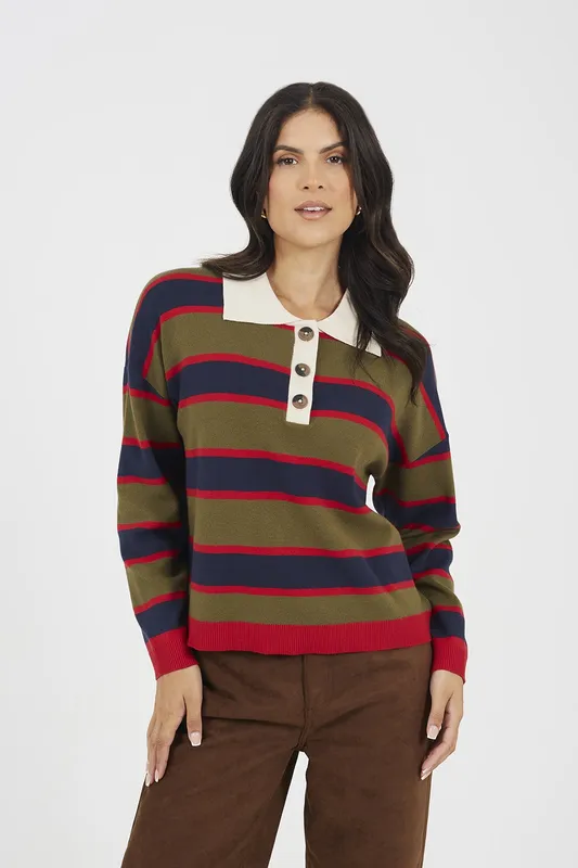Brave Soul Rubgy Stripe Womens Knitted Jumper - - Size: L