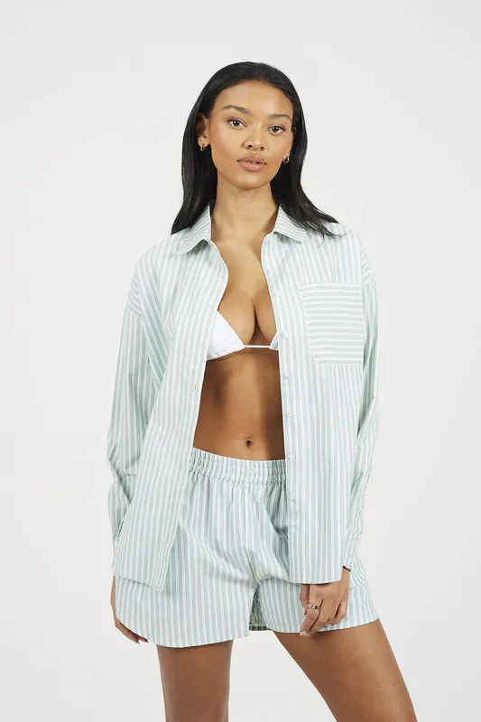 Brave Soul Striped Oversized Womens Long Sleeve Shirt - - Size: M