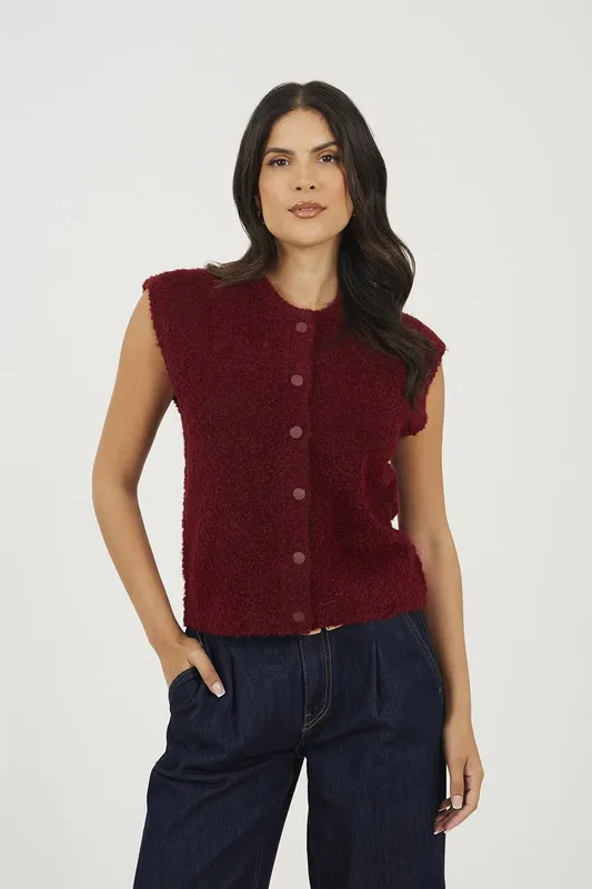 Brave Soul Women's Boucle Knitted Waistcoat in Wine Size: XS - Wine
