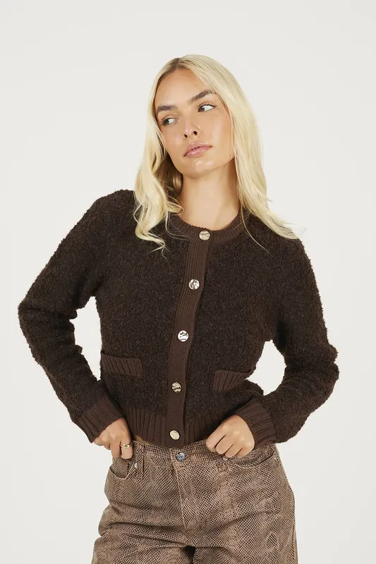 Brave Soul Button Through Womens Boucle Cardigan - - Size: M