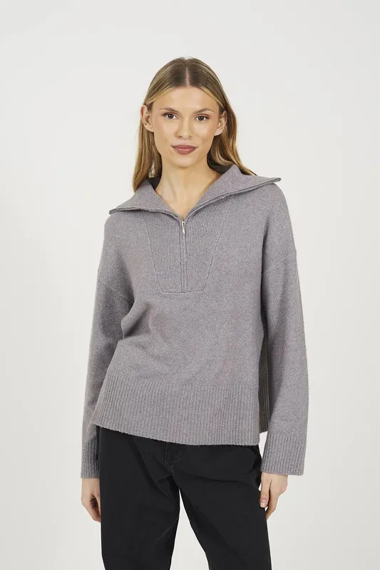 Brave Soul Women's Half Zip Knitted Jumper in Grey Size: XS Grey XS
