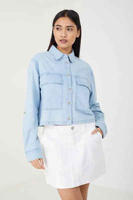 Brave Soul Women's Long Sleeve Denim Shirt in Blue Size: XL - Blue