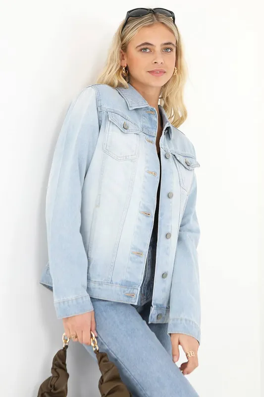 Brave Soul Women's Oversized Denim Jacket in Light Blue Size: 8 - Light Blue