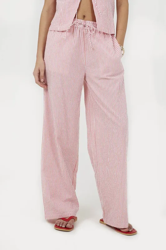 Brave Soul Women's Striped Cotton Trousers in Red Size: XS - Red - Size: XS