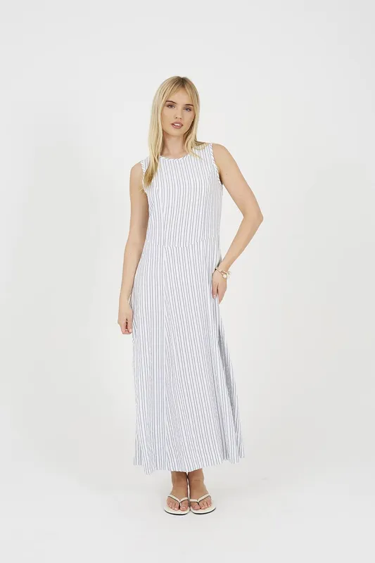 Brave Soul Women's Striped Sleeveless Maxi Dress in Cream Size: Small - Cream