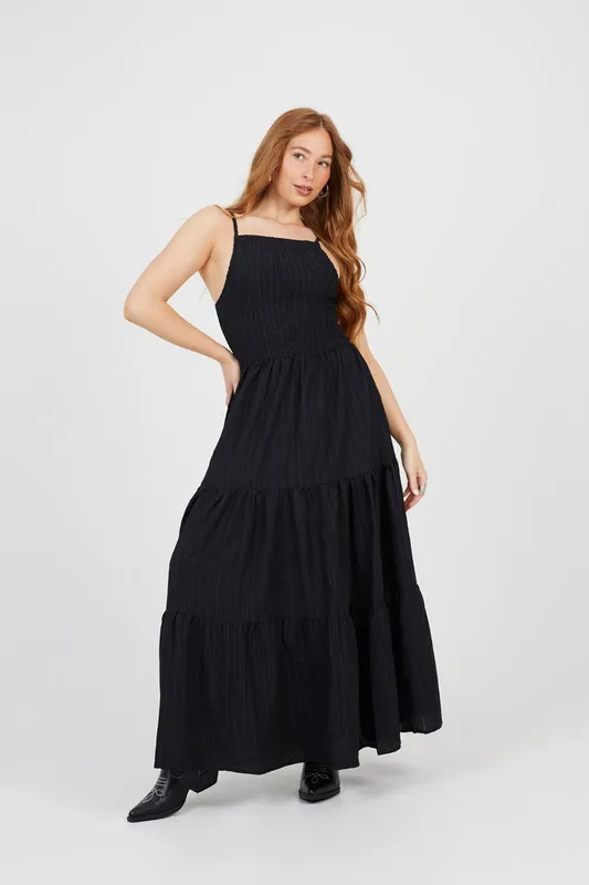 Brave Soul Womens Tiered Maxi Dress - Black - Size X-Small