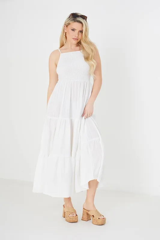 Brave Soul Women's Tiered Maxi Dress in White Size: XS - White - Size: XS