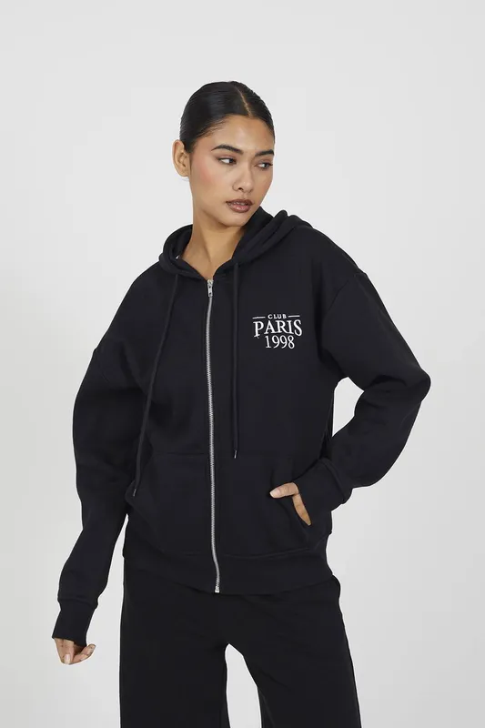 Brave Soul Women's Zip Through Hoodie in Black Size: XS - Black - Size: XS