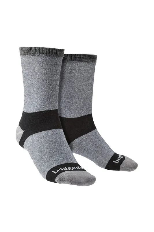 Bridgedale Men's 2 Pairs Liner Base Layer Coolmax Liner Boot Socks in Grey Size: 12-14 Grey 12-14