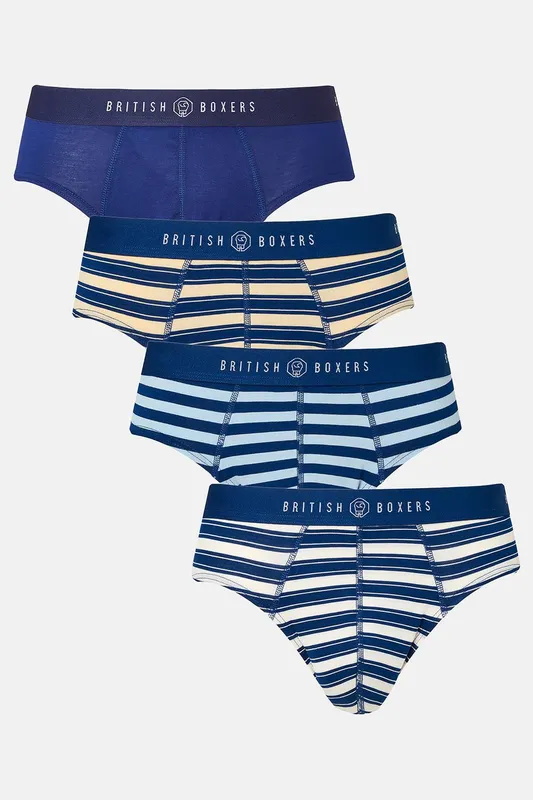 British Boxers Men's Pack of Four "Maritime" Bamboo Briefs in Navy Size: XL Navy XL