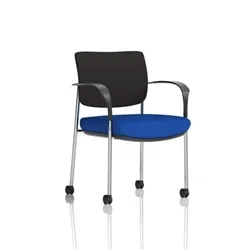 Brunswick Deluxe Black Fabric Back Chrome Frame Seat Blue + Arms