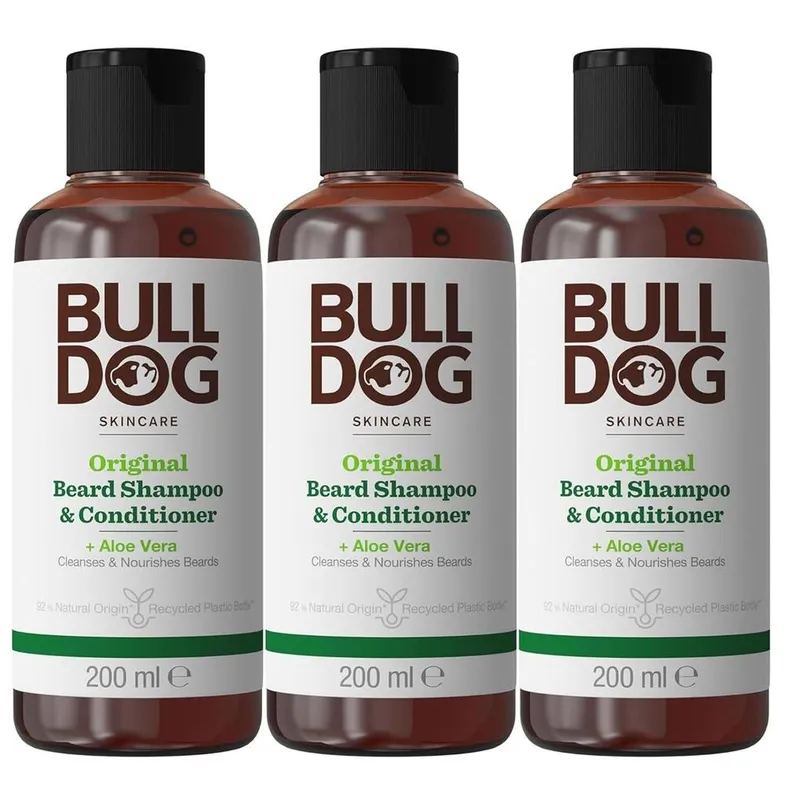 Bulldog Men's Original Beard Shampoo & Conditioner 200ml x3 in Black Black