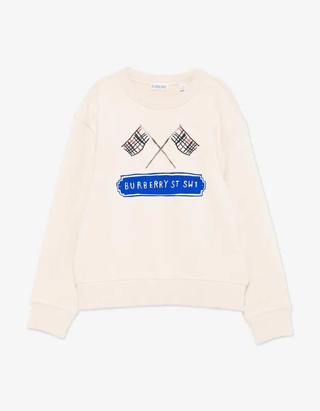 Boy's Burberry Boys Flag Logo Sweatshirt in Ivory - Cream - Size: 8 years
