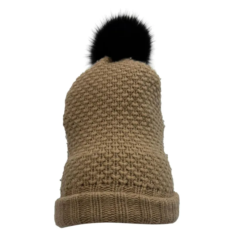 Burberry Women's Preloved Knitted Pom-Pom Beanie in Brown Wool in Light Brown - Light Brown