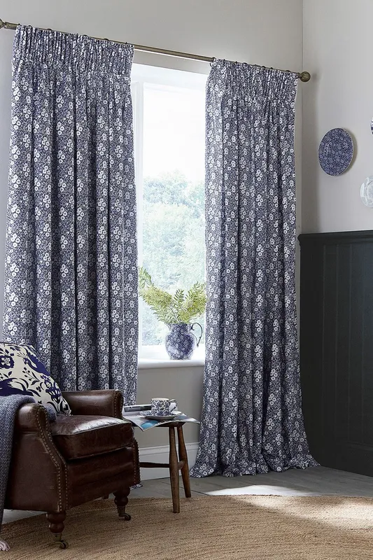Burleigh x Bedeck of Belfast Calico Lined Curtains 66" x 72", Blue