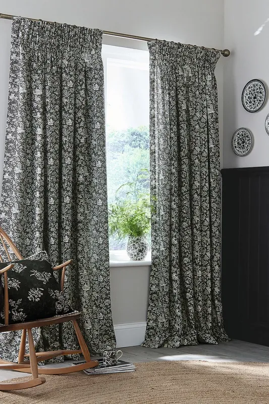 Burleigh For Bedeck Regal Peacock Lined Curtains 66x90 Charcoal/White