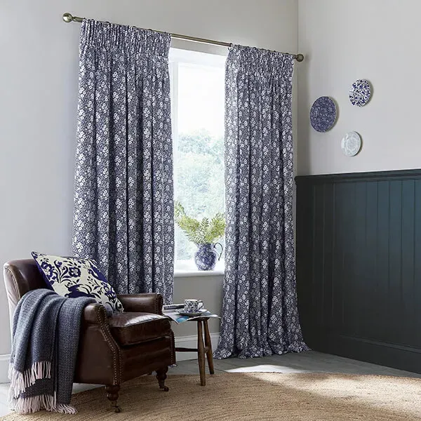 Burleigh x Bedeck of Belfast Calico Lined Curtains 90" x 72", Blue
