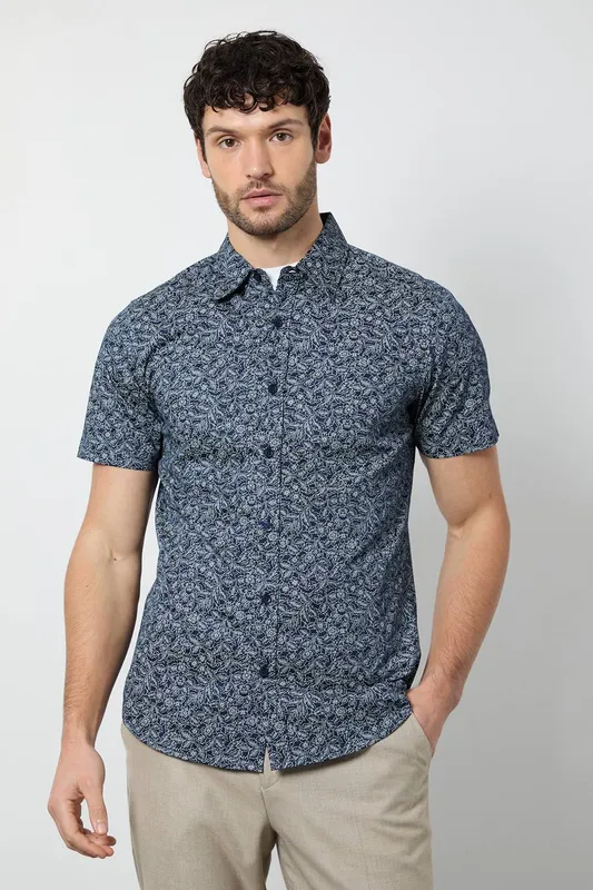 Burton Men's Black Floral Print Short Sleeve Shirt Size: XL - Black - Size: XL
