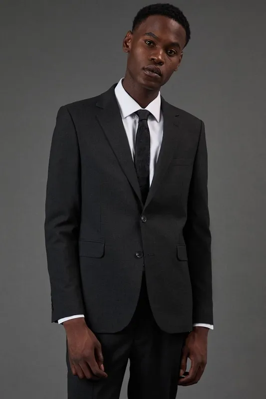 Burton Men's Charcoal Slim Fit Essential Suit Jacket Size: 40R Charcoal 40R