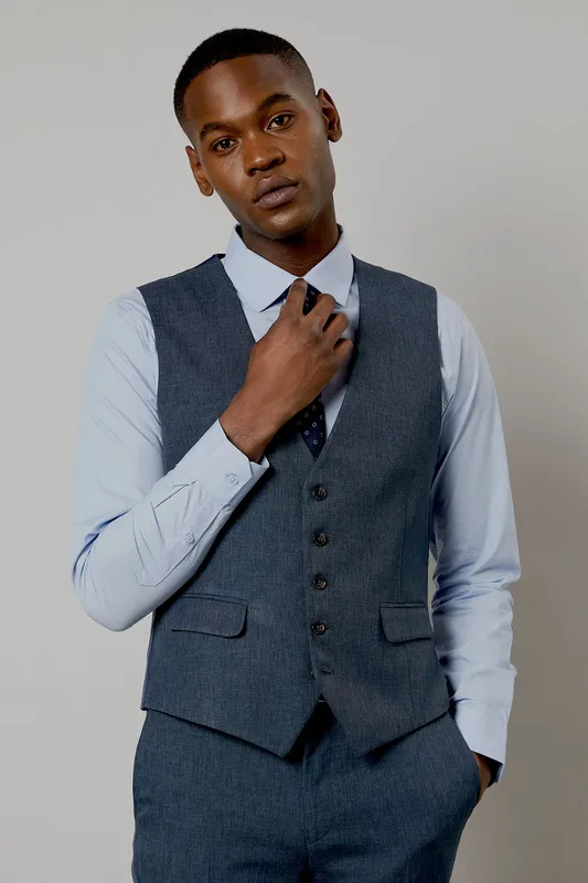 Burton Men's Navy Marl Waistcoat Size: XL - Navy