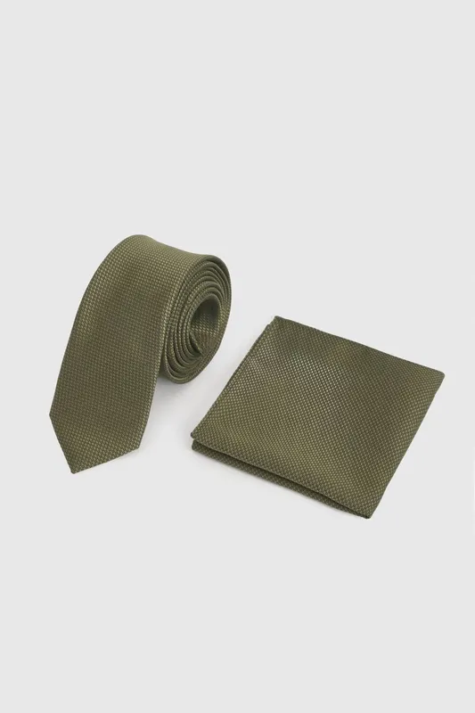 Burton Men's Olive Textured Tie & Pocket Square Olive One Size