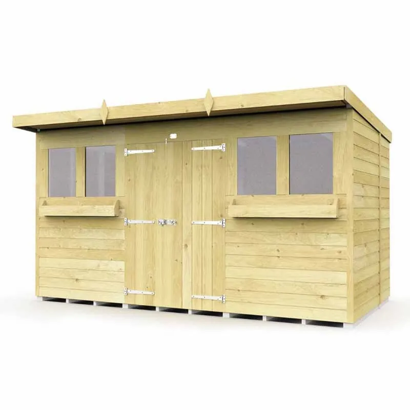Buttercup Farm 12 x 5 Feet Pent Summer Shed - Wood - L147 x W358 x H201 cm in Brown Brown